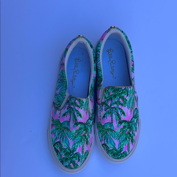 Lilly Pulitzer Shoes - Lilly Pulitzer Palm Print Slip-On Sneakers - Pink and Green